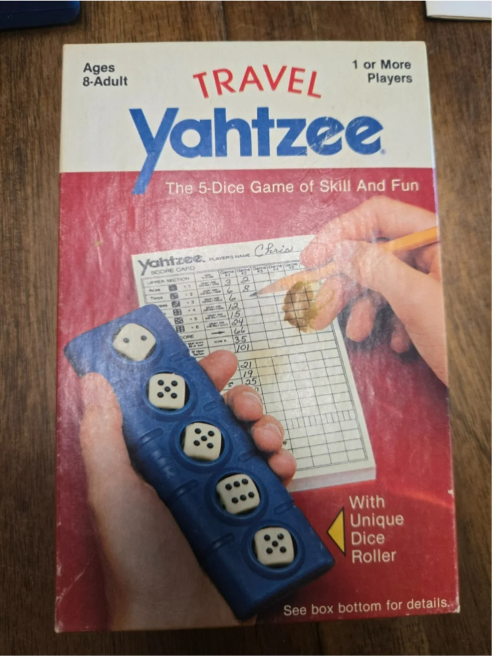 Vintage 1986 Milton Bradley Co. Travel Yahtzee 5-Dice Game w/Unique Dice Roller